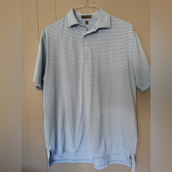 Peter Millar Summer Comfort Golf Polo Blue White Striped Embroidered Logo Large - Picture 5 of 9